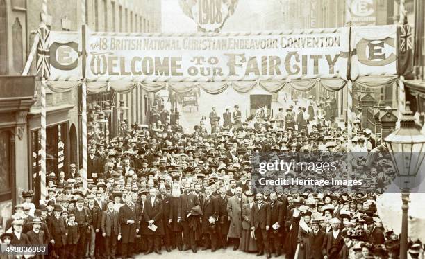 Castle Gate, Nottingham, Nottinghamshire, 1908. The 18th British National Christian Endeavour Convention