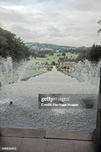 Chatsworth House from the top of the Cascade, Derbyshire, c1980s. A series of steps down which water flows, the Cascade is one of the features of the...