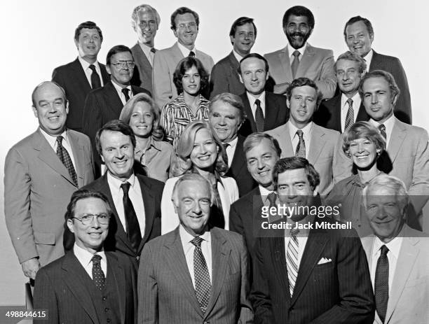 Portrait of the CBS News on-camera staff, 1980. Pictured are Walter Cronkite, Dan Rather, Mike Wallace, Leslie Stahl, and Harry Reasoner. Shortly...