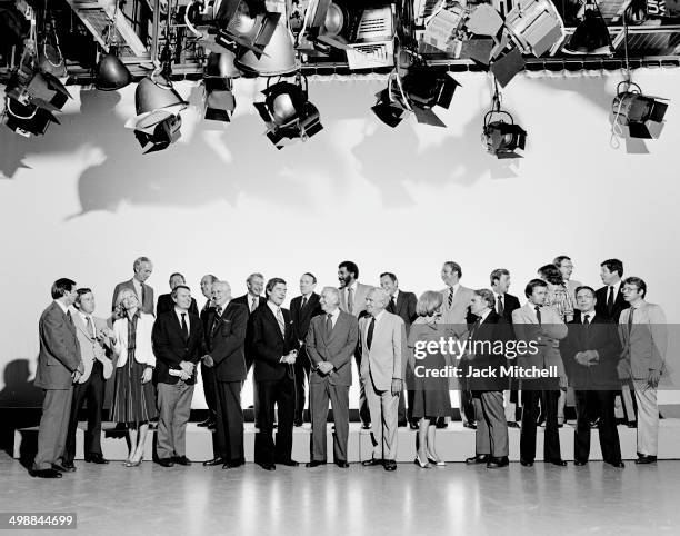 Portrait of the CBS News on-camera staff, 1980. Pictured are Walter Cronkite, Dan Rather, Mike Wallace, Leslie Stahl, and Harry Reasoner. Shortly...