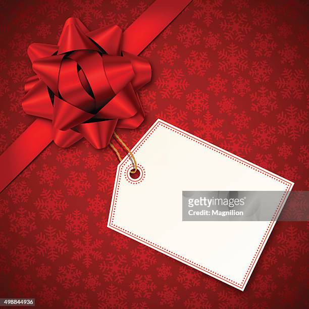 bildbanksillustrationer, clip art samt tecknat material och ikoner med red holiday background with red bow and tag - christmas tags