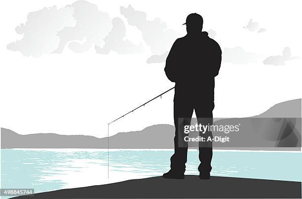 fishing from the dock - grey pier stock illustrations