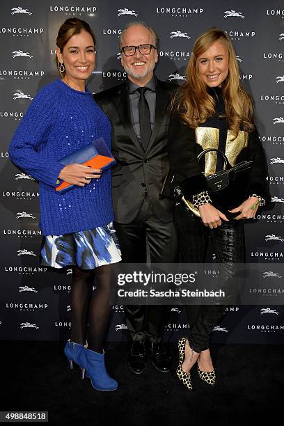 Jana Ina Zerella, Markus Wahl of Longchamp and Alina Gerber attend the Longchamp store opening on November 26, 2015 in Cologne, Germany.