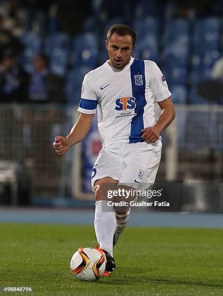 Lech Poznan's defender Dariusz Dudka in action during the UEFA Europa League match between Os Belenenses and KKS Lech Poznan at Estadio do Restelo on...
