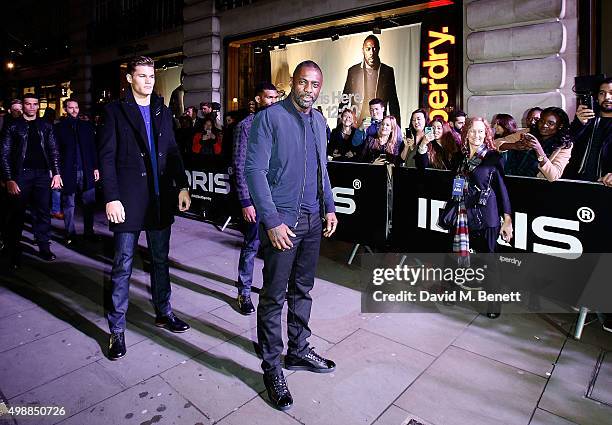 Idris Elba and models stop traffic as they arrive at Superdry Regent Street to celebrate the launch of the new premium menswear AW15 'Idris Elba +...