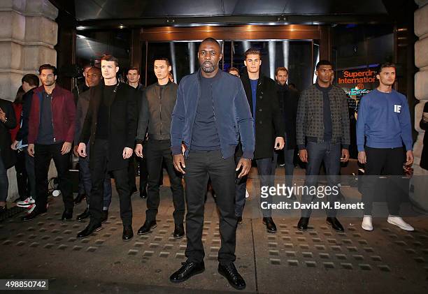 Idris Elba and models stop traffic as they arrive at Superdry Regent Street to celebrate the launch of the new premium menswear AW15 'Idris Elba +...