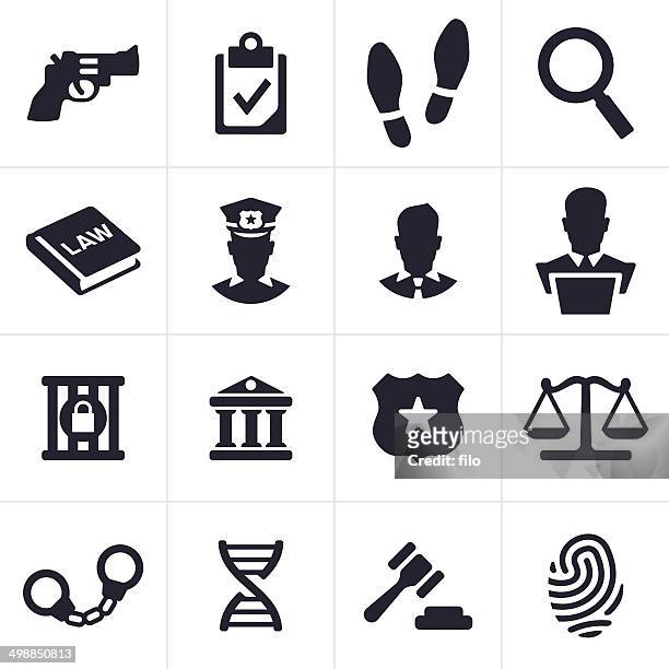 ブラックの法律および犯罪のアイコンと白い背景 - forensic science点のイラスト素材／クリップアート素材／マンガ素材／アイコン素材