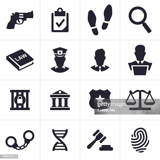 stockillustraties, clipart, cartoons en iconen met black law and crime icons against white background - point interrogation