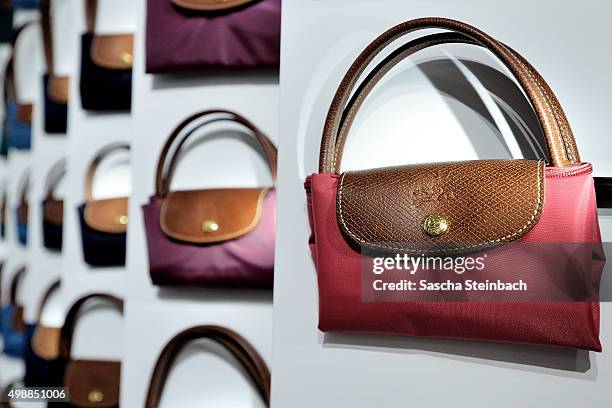 The classic 'Le Pliage' bag of Longchamp is seen during the Longchamp store opening on November 26, 2015 in Cologne, Germany.