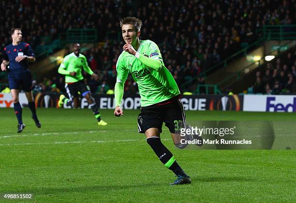 Vaclav Cerny of Ajax celebrates as he scores their second goal during the UEFA Europa League Group A match between Celtic FC and AFC Ajax at Celtic...