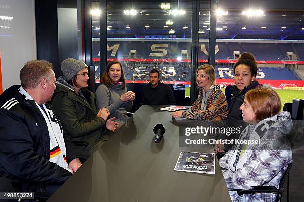 Winner Joerg Krieger, Nadine Angerer, winner Stephanie Schwehm, Celia Sasic and winner Natascha Krieger during the Meet and Greet of the Fanclub...