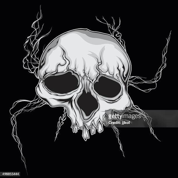 smoky skull - high voltage tattoos stock illustrations