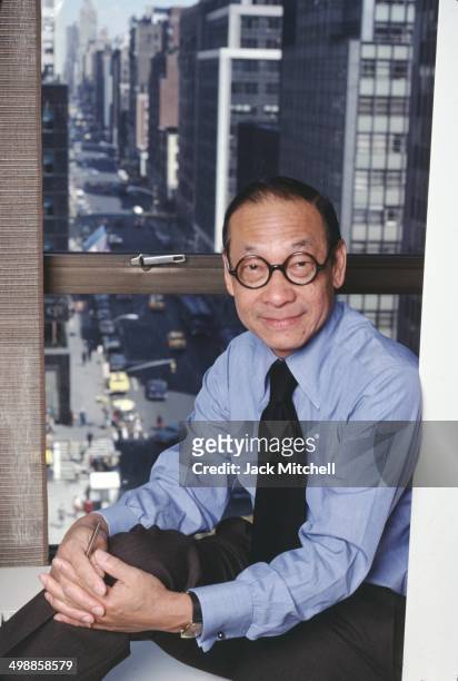 Portrait of Chinese-American architect IM Pei in his office, New York, New York, 1978.