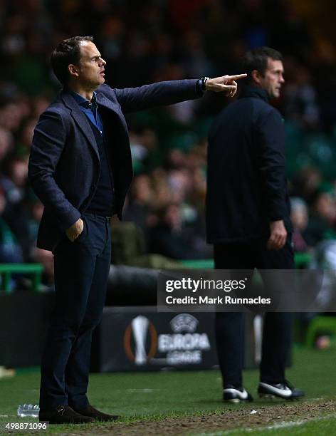 Ajax Manager Frank de Boer gestures from the sideline during the UEFA Europa League Group A match between Celtic FC and AFC Ajax on November 26, 2015...