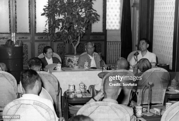 Vice-Chairman Soong Ching Ling, Chairman Liu Shaoqi , and Premier Zhou Enlai during the 17th Session of the Supreme State Conference on August 24,...