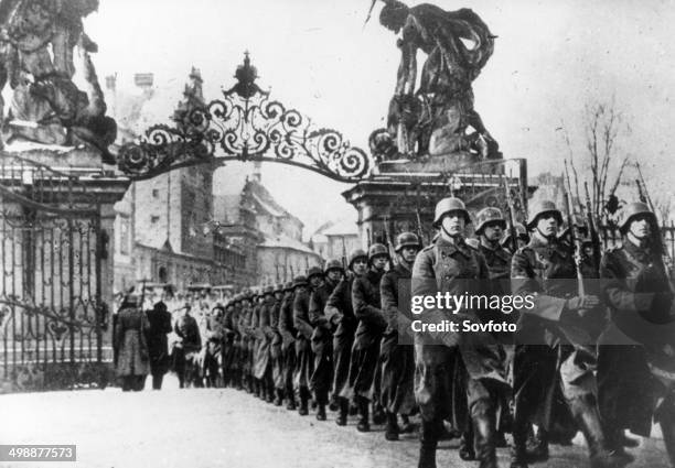 World War Two. The German occupation of Bohemia and Moravia on March 15, 1939. The German army entering Prague.