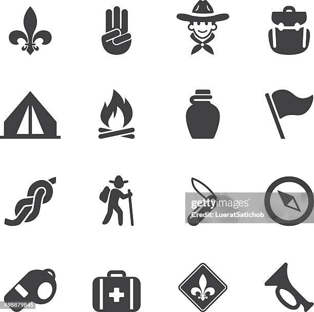 boy scout silhouette icons| eps10 - boy scout camping stock illustrations