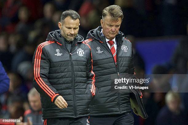 Assistant trainer Ryan Giggs of Manchester United, coach Louis van Gaal of Manchester United during the UEFA Champions League group B match between...