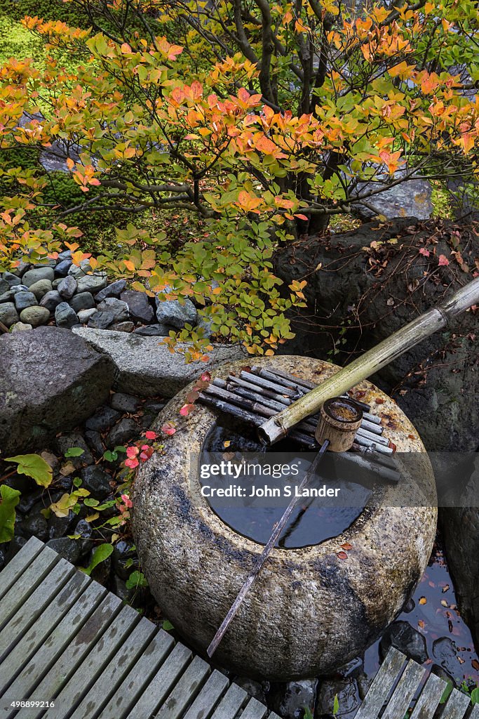 Suikinkutsu or Japanese water harp produces sounds of echoes...