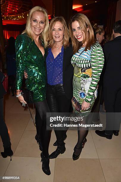 Tatjana Hoffmann, Mon Muellerschoen and Mahkameh Navabi during a christmas party at Hotel Vier Jahreszeiten Kempinski on November 26, 2015 in Munich,...