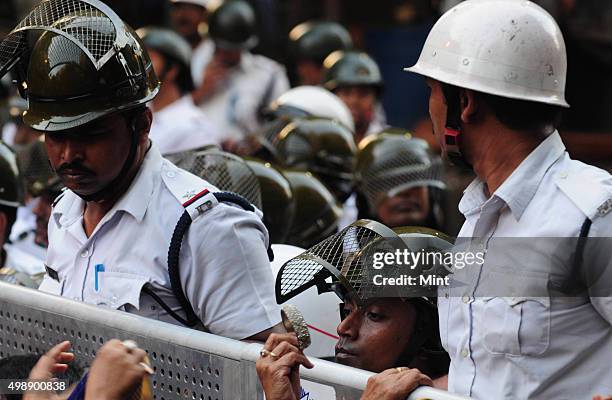 Left Front organized protest march against poll violence by Trinamool congress in Kolkata Municipal Corporation and police inaction, to Lalbazar , on...