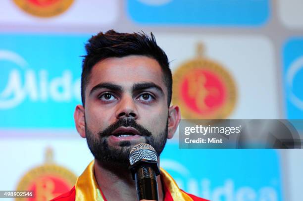 Virat Kohli, player of Royal Challengers Bangalore , during a press conference to announce the partnership of Carrier Midea India with Royal...