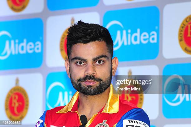 Virat Kohli, player of Royal Challengers Bangalore , during a press conference to announce the partnership of Carrier Midea India with Royal...