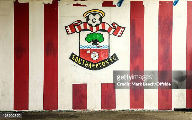 Painted mural depicting the Southampton club crest prior to the Barclays Premier League match between Southampton and A.F.C. Bournemouth at St Mary's...