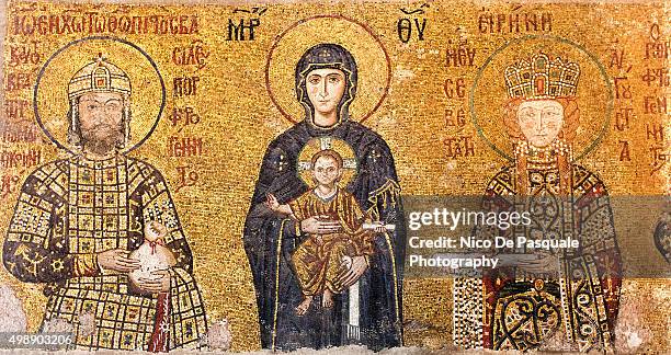 mosaic of virgin mary holding jesus christ - de young museum stock illustrations