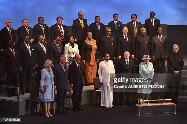 Frome left - 1st row : Camilla Duchess of Cornwall, Prince Charles, Prince Philipp, Maithripala Sirisena , President of Sri Lanka and outgoing...