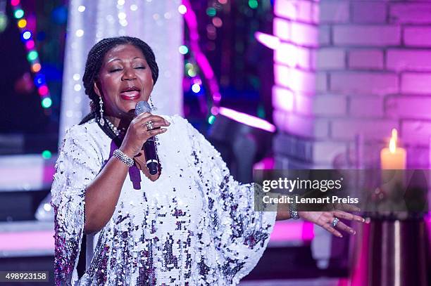 Boney M. Perform during the 'Heiligabend mit Carmen Nebel' TV show at Bavaria Filmstudios on November 26, 2015 in Munich, Germany.