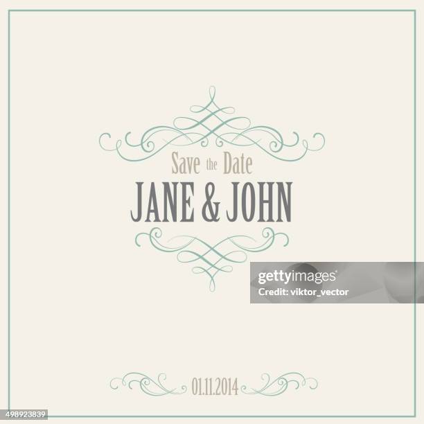 vintage invitation card. vector illustration - wedding card stock illustrations