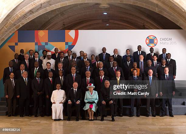 Sri Lanka president Maithriipala Sirisena, Malta Prime Minister Joseph Muscat, Queen Elizabeth II and Commonwealth Secretary General Kamalesh Sharma...