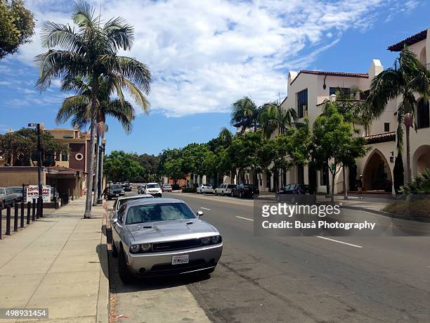 dodge challenger parked in the streets of santa barbara, usa - dodge challenger stock pictures, royalty-free photos & images