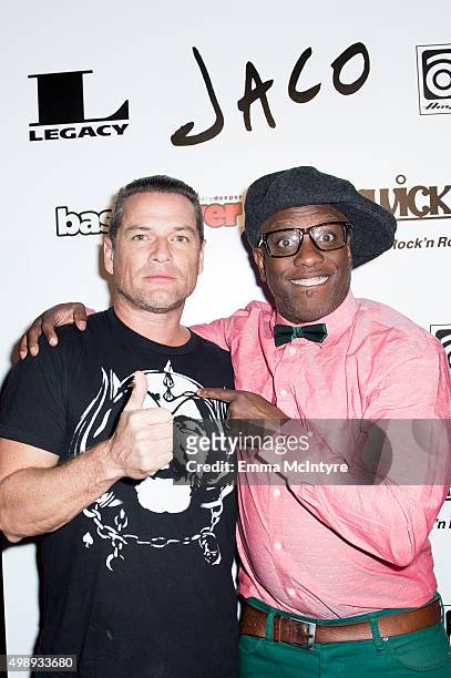 Whitfield Crane and Corey Glover attend the premiere of "Jaco" at The Theater at The Ace Hotel on November 22, 2015 in Los Angeles, California.