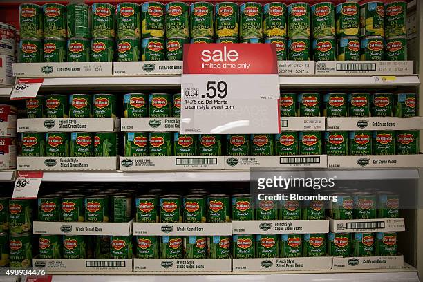 Canned vegetables are displayed for sale at a Target Corp. Store in Jersey City, New Jersey, U.S., on Friday, Nov. 27, 2015. In 2011, several big...