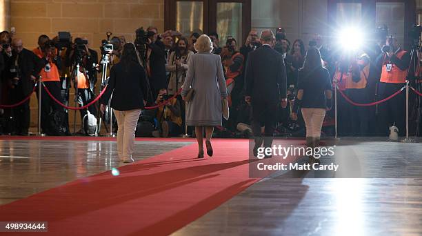 Prince Charles, the Prince of Wales accompanied by Camilla, Duchess of Cornwall arrive at CHOGM opening ceremony at the Mediterranean Conference...