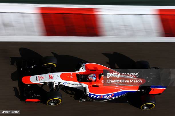 Will Stevens of Great Britain and Manor Marussia drives during practice for the Abu Dhabi Formula One Grand Prix at Yas Marina Circuit on November...