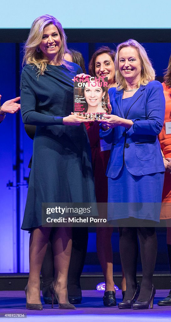 Queen Maxima Of The Netherlands Attends "Kracht On Tour" Financial Support Workshops For Women In The Hague