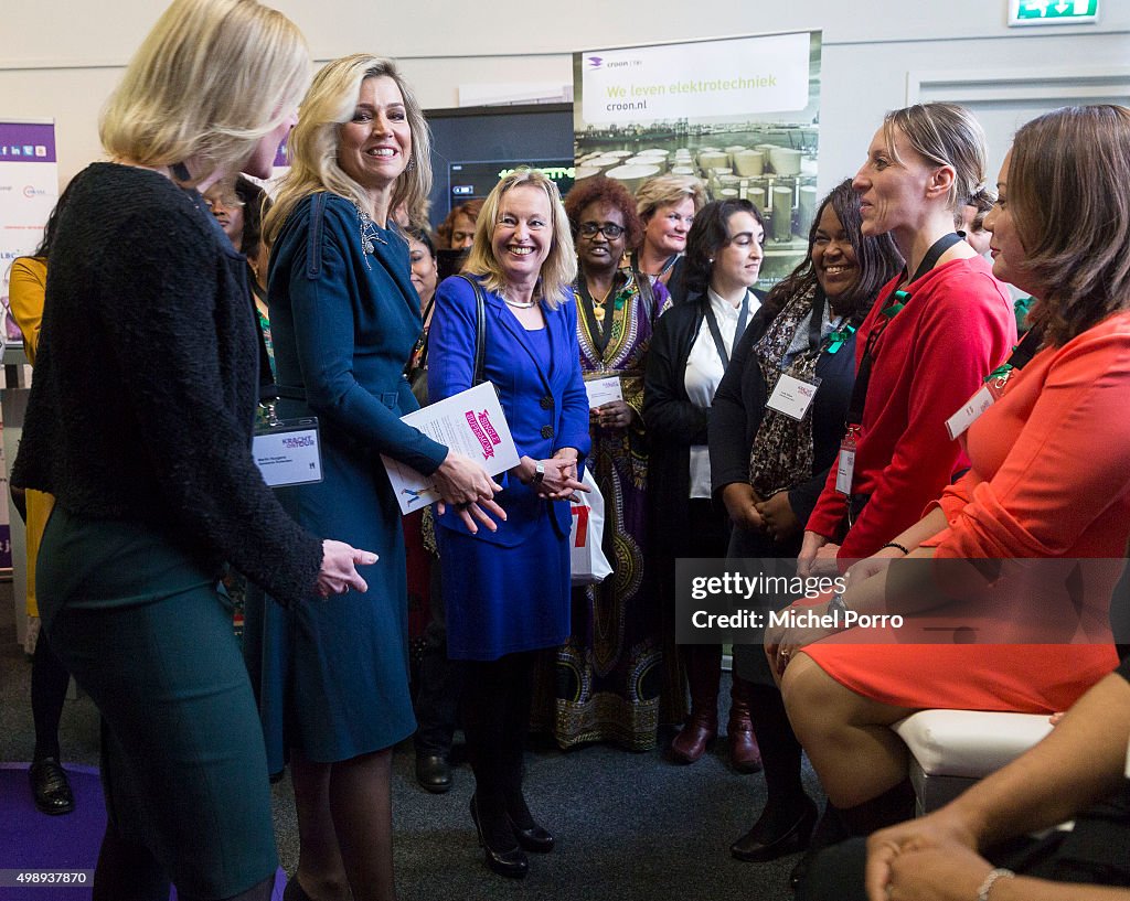 Queen Maxima Of The Netherlands Attends "Kracht On Tour" Financial Support Workshops For Women In The Hague