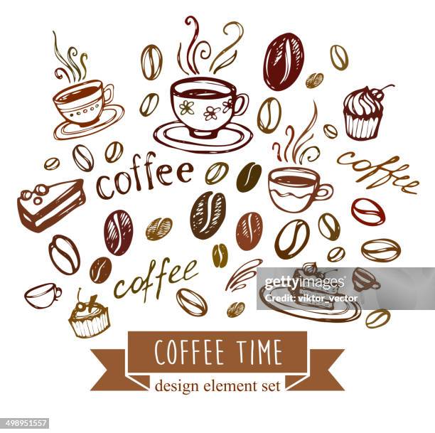 kaffee-hintergrund.  vektor-design-elemente - cake illustration stock-grafiken, -clipart, -cartoons und -symbole