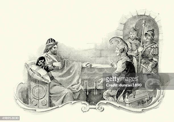 king edward iii and his court jester - jester stock illustrations