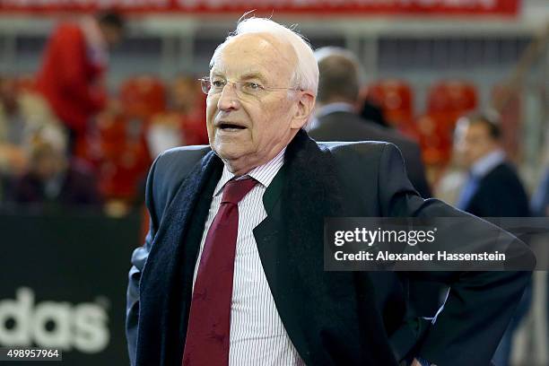 Edmund Stoiber, former Prime Minister of Bavaria and member of the FC Bayern Muenchen Board arrives for the FC Bayern Muenchen annual general meeting...