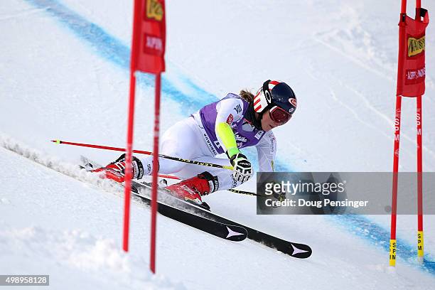 Mikaela Shifffrin of the United States competes in the first run of the giant slalom during the Audi FIS Women's Alpine Ski World Cup at the Nature...