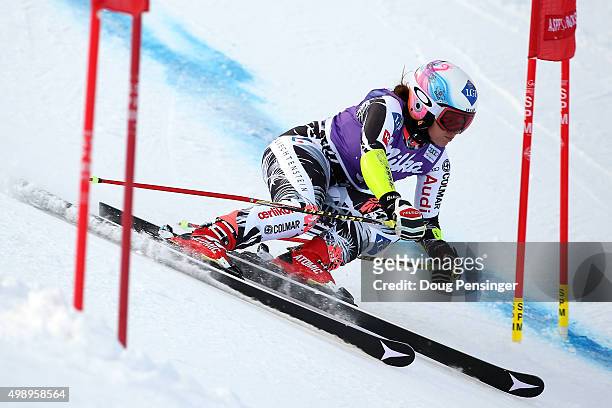 Tina Weirather of Liechtenstein competes in the first run of the giant slalom during the Audi FIS Women's Alpine Ski World Cup at the Nature Valley...