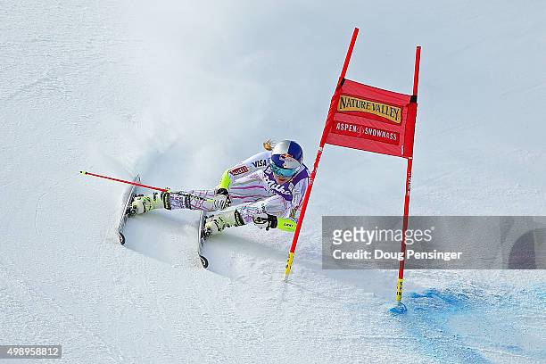 Lindsey Vonn of the United States competes in the first run of the giant slalom during the Audi FIS Women's Alpine Ski World Cup at the Nature Valley...