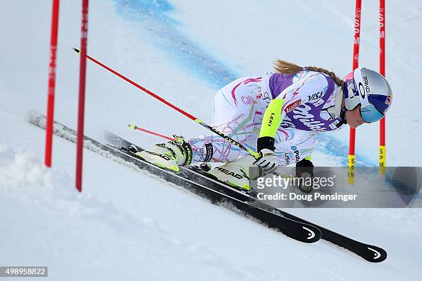 Lindsey Vonn of the United States competes in the first run of the giant slalom during the Audi FIS Women's Alpine Ski World Cup at the Nature Valley...