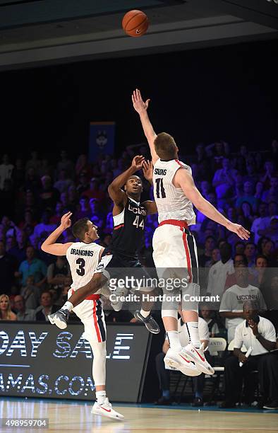 Connecticut Huskies guard Rodney Purvis heaves a three-pointer that would have tied the game at the end of the third/fourth place game of the Battle...