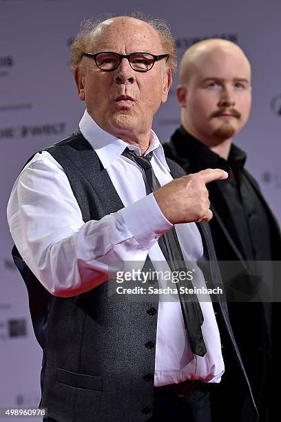 Art Garfunkel points to his son James during the German Sustainability Award 2015 at Maritim Hotel on November 27, 2015 in Duesseldorf, Germany.