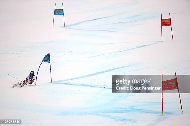Lara Gut of Switzerland navigates the final gates of her second run as she goes on to win the giant slalom during the Audi FIS Women's Alpine Ski...